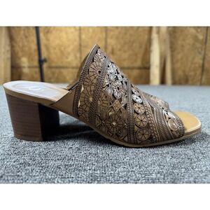 Brighton Thea Shoes Womens Size 8.5 Brown Laser Cut Block Heel‎ Sandals Mules